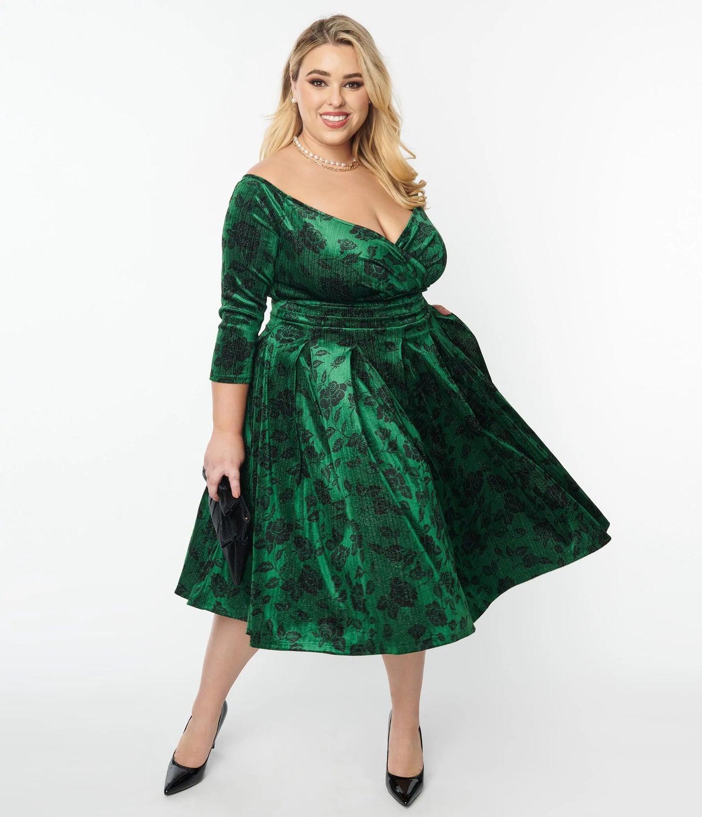 Swing Dress with velvet roses and sparkles with  a 1940s and 1950s flare