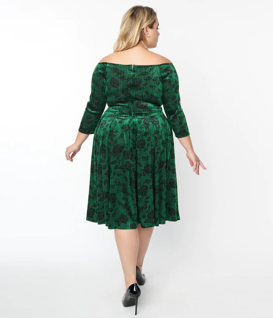 Swing Dress with velvet roses and sparkles with  a 1940s and 1950s flare