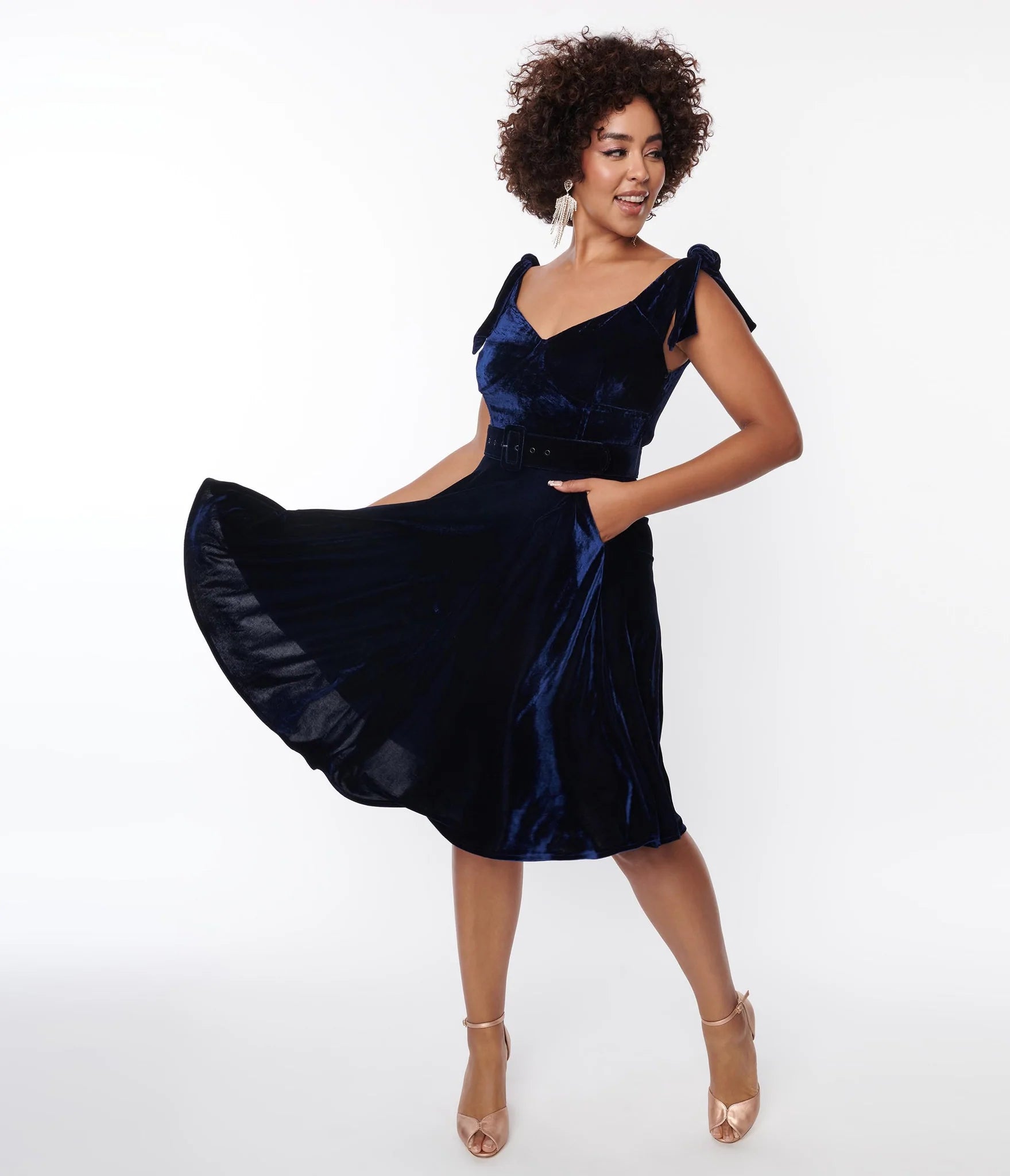 Velvet Swing dress with pockets 1940s and 1950s inspired