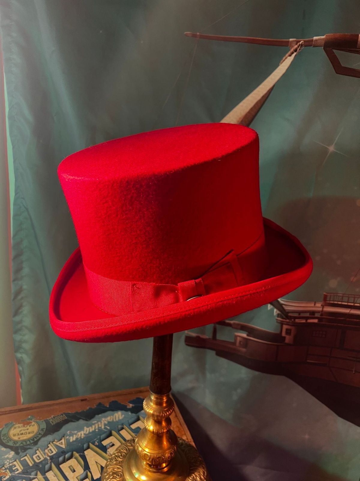 Red Top Hat with Victorian, gothic, bridgerton and steampunk flare