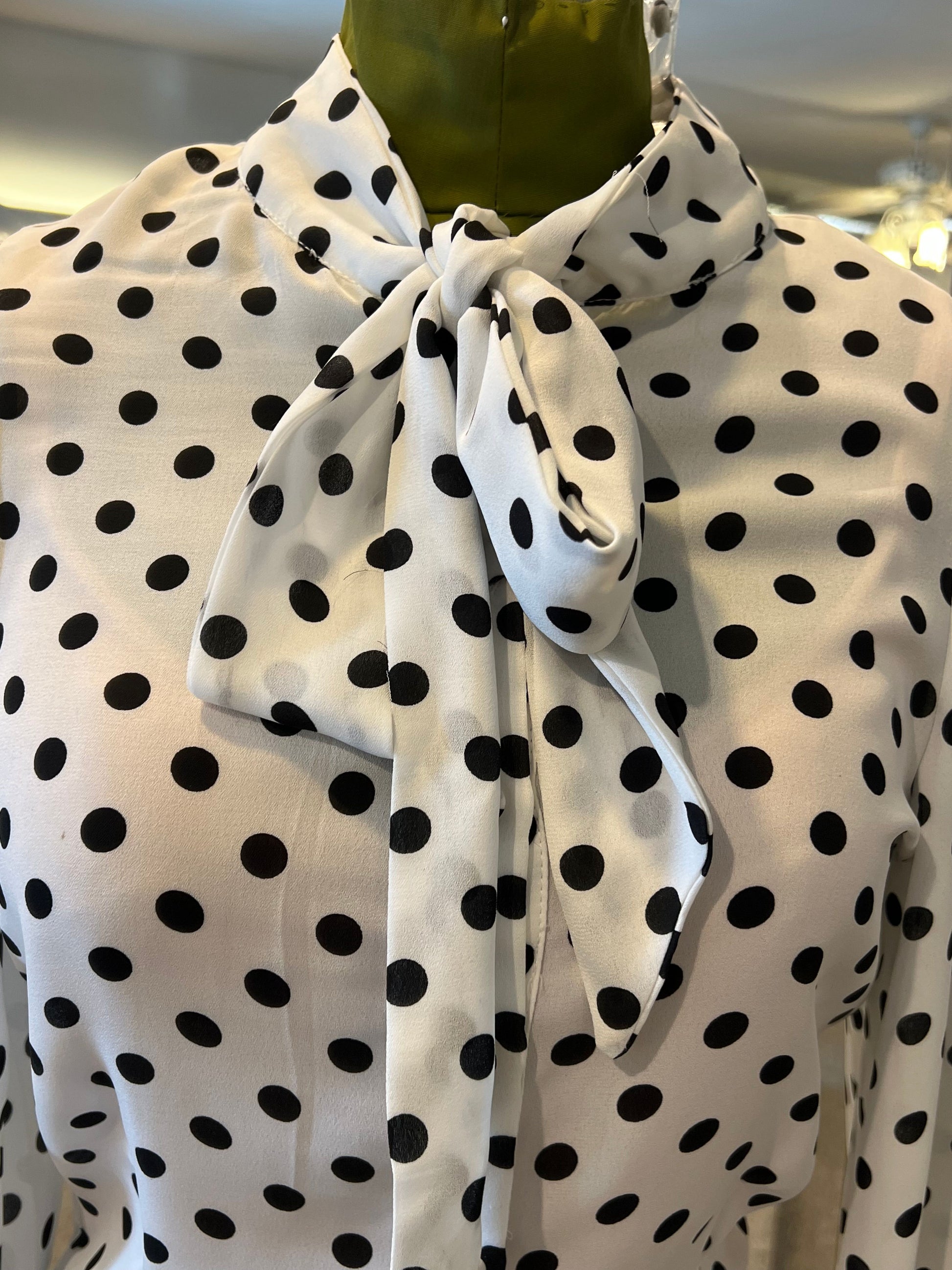 Tie in front 1940s and 50s inspired blouse with polka dots