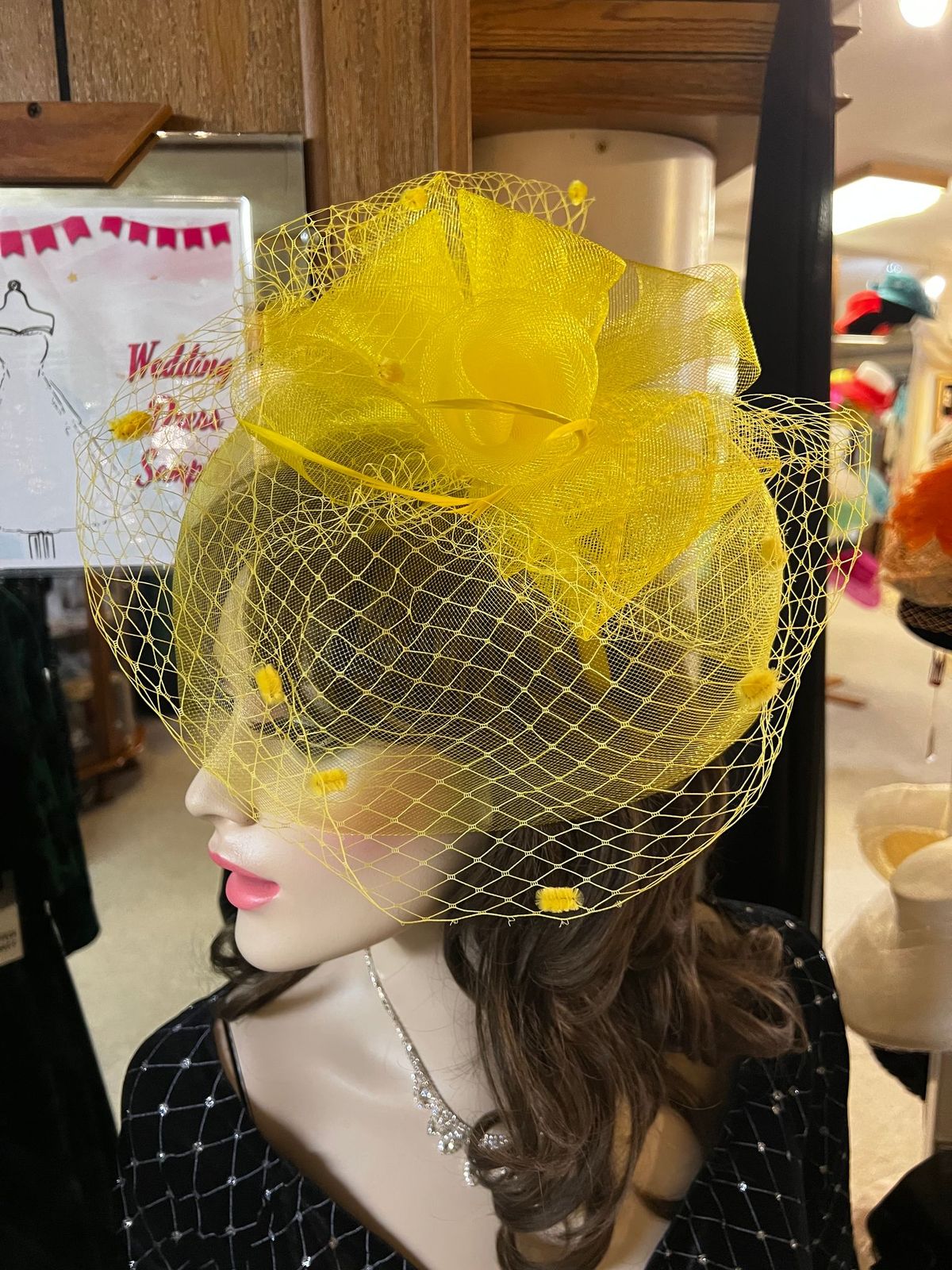 Fascinator yellow easy to wear hat