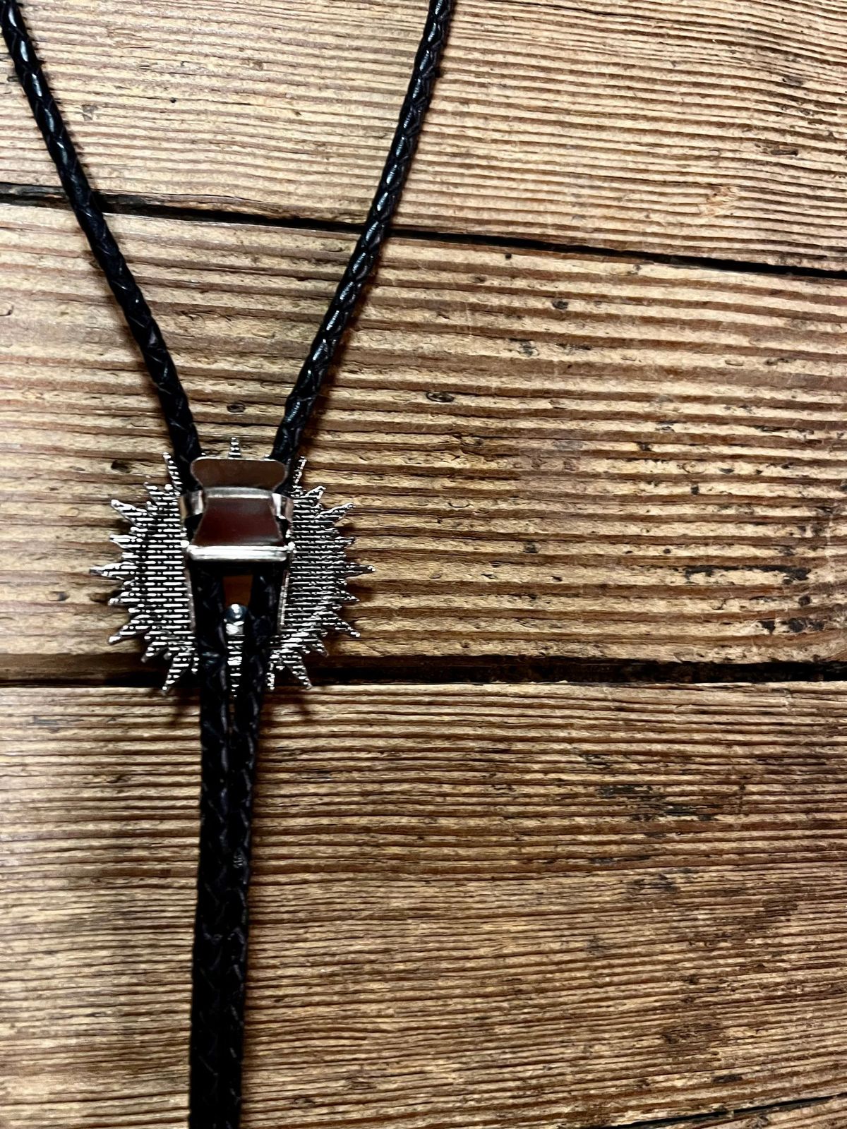 Back view of Victorian Gothic bolo tie with real prairie dog teeth, can be worn as Steampunk 