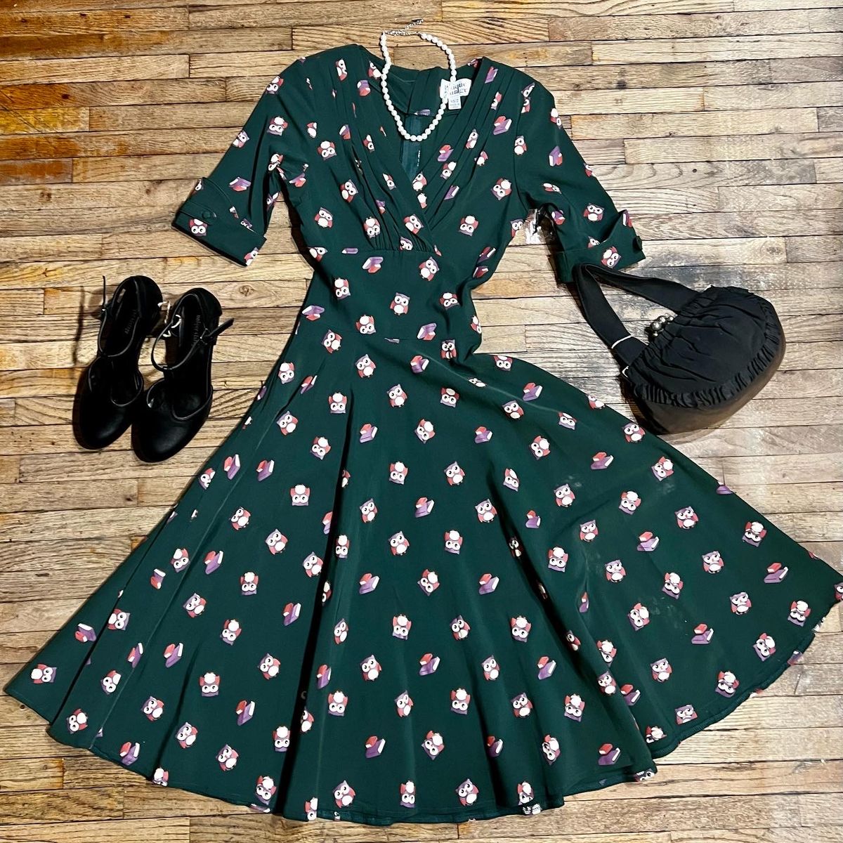 Swing Dress with owl pattern  1940s inspired