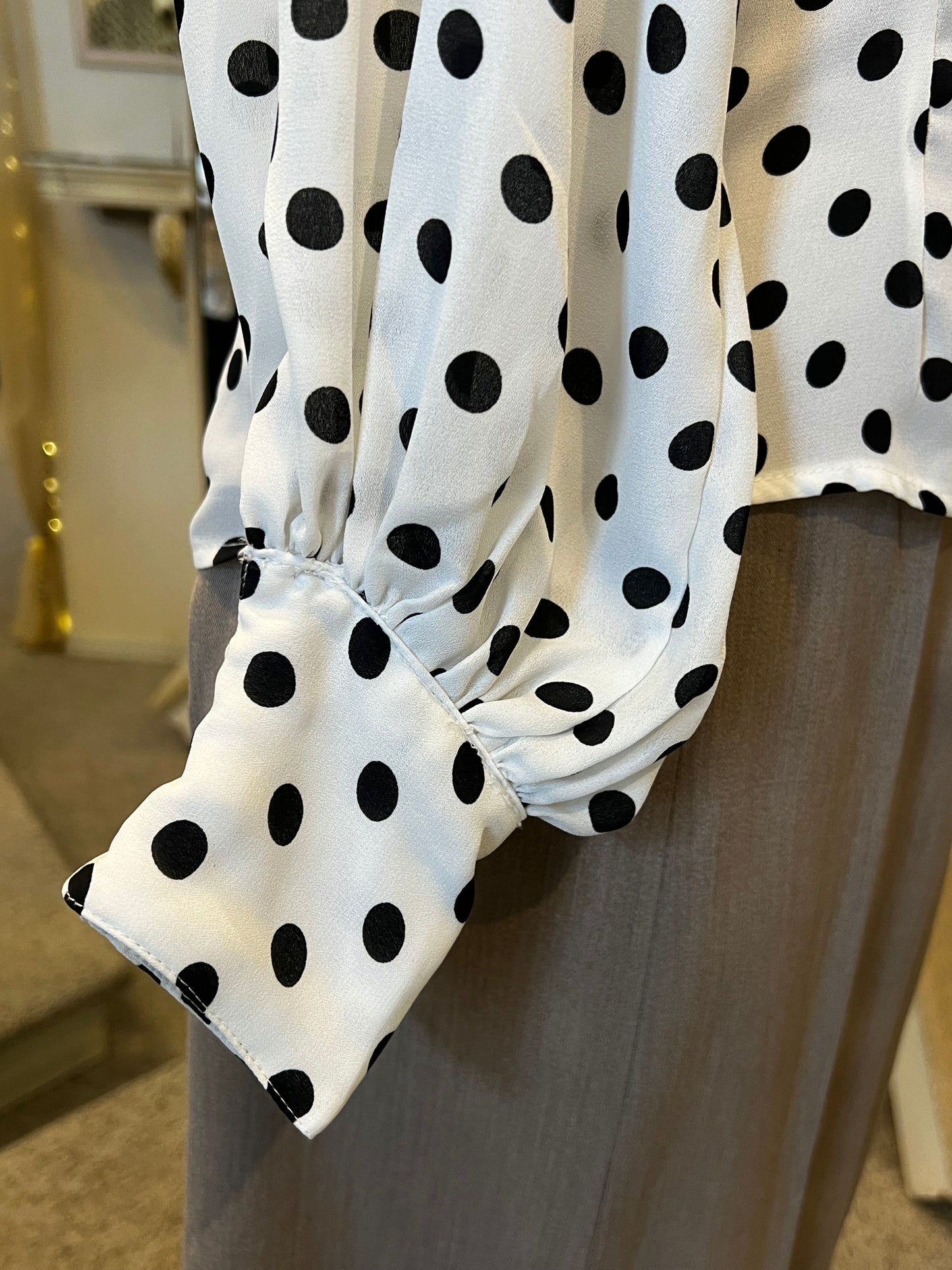 sleeve 1940s and 50s inspired blouse with polka dots