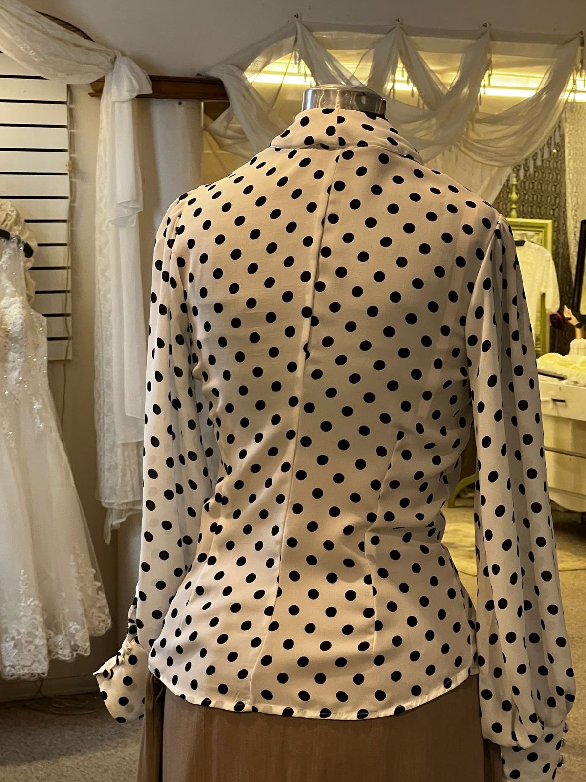 1940s and 50s inspired blouse with polka dotsback