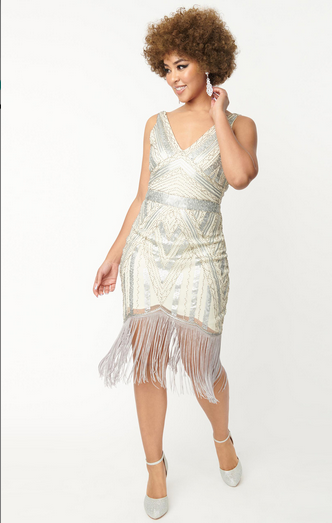 Ivory and Silver Sequin Flapper