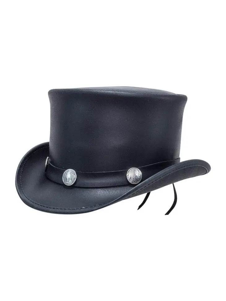 El Dorado leather top hat with buffalo nickel hat band