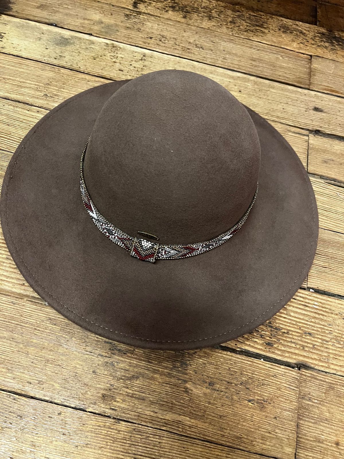 Bohemian Western Hat with bead band and adjustable band 