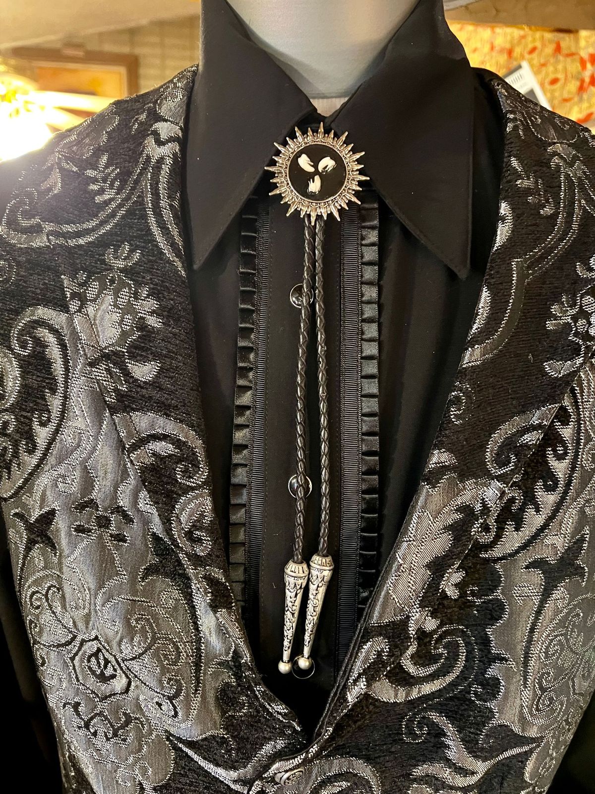Victorian Gothic bolo tie with real prairie dog teeth, can be worn as Steampunk 