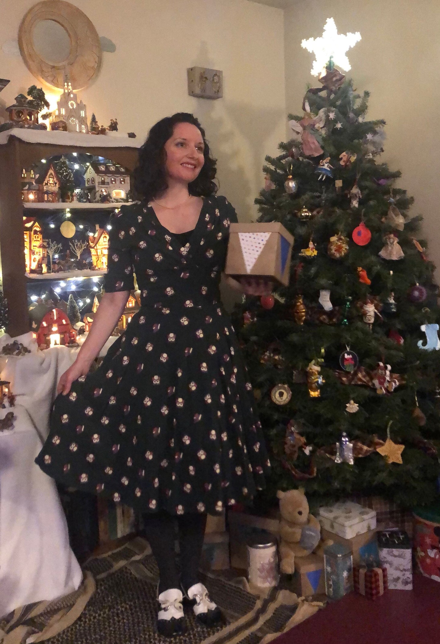 Swing Dress with owl pattern  1940s inspired
