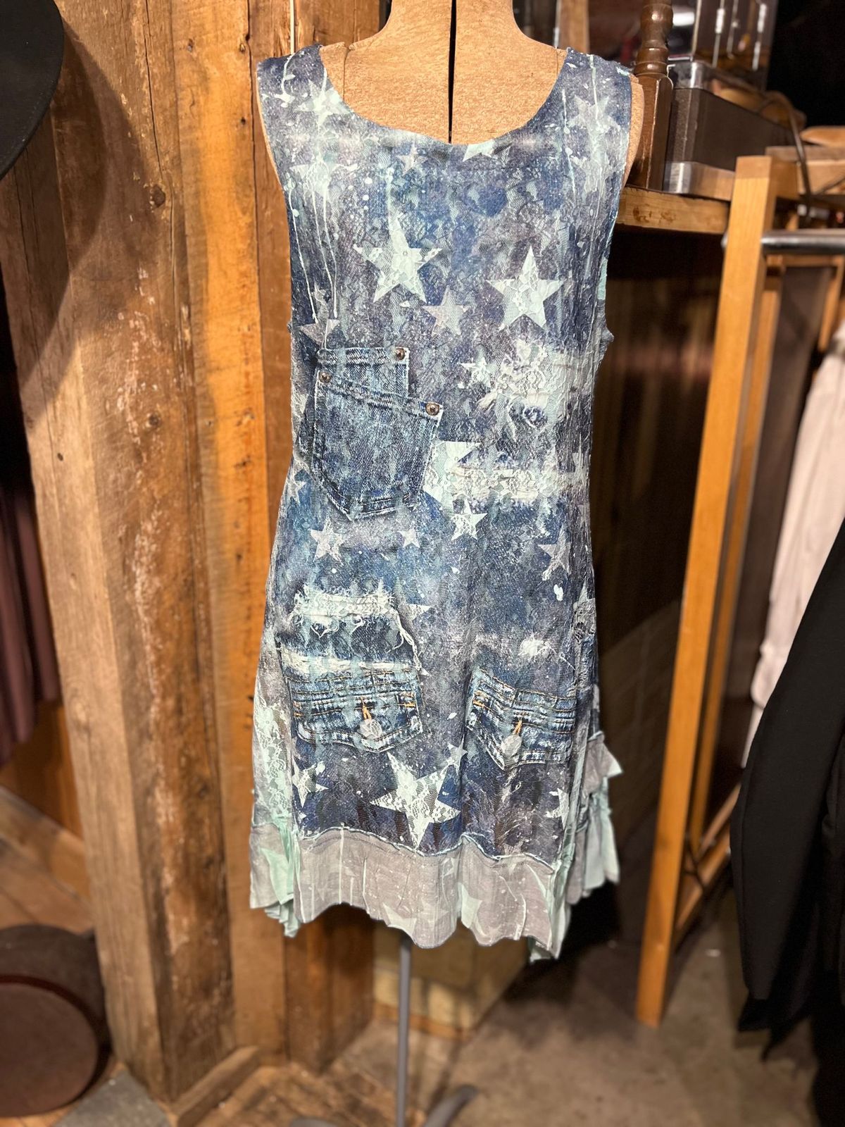 Tunic Dress western style with stars, jeans and lace