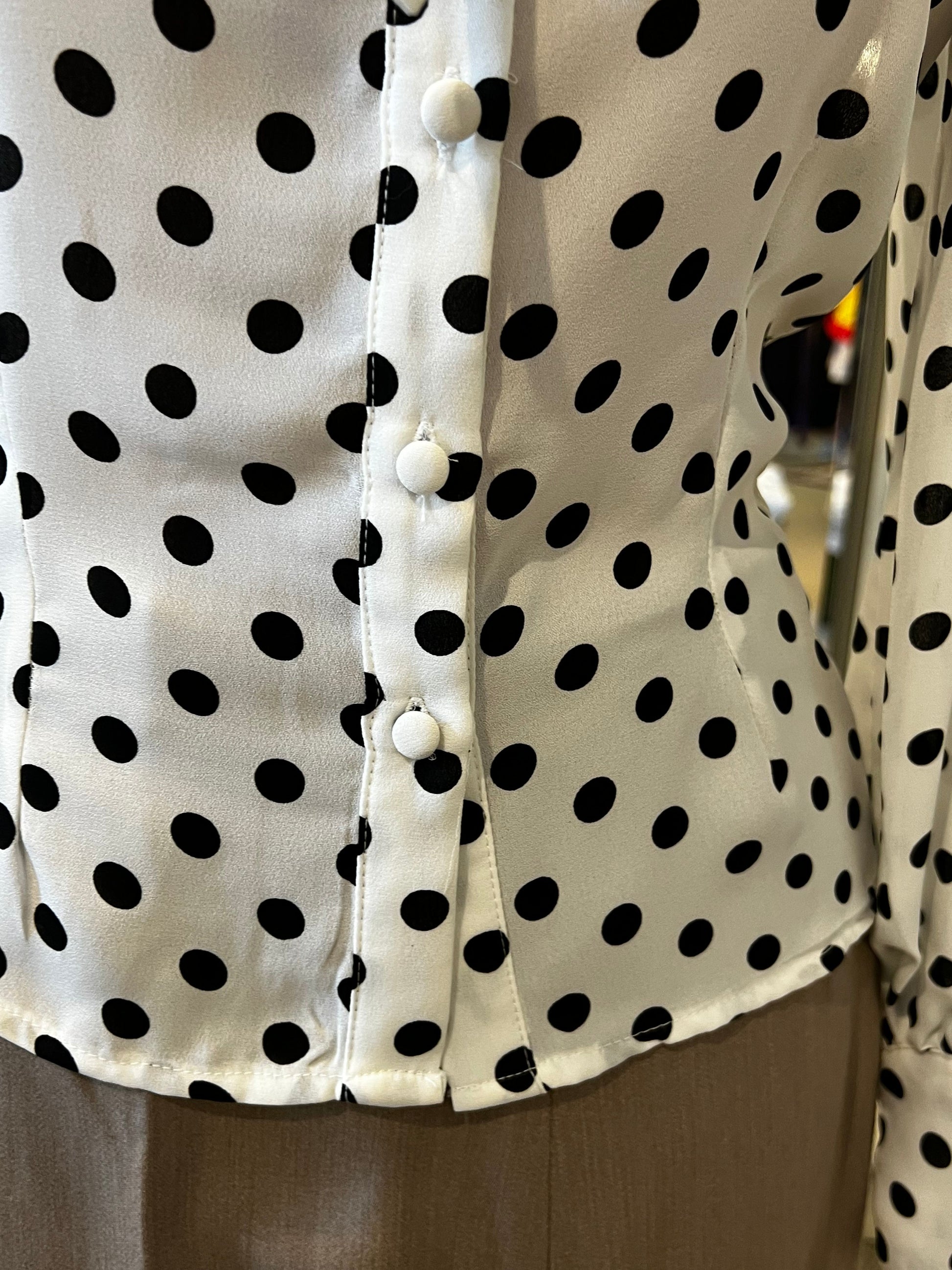 button front 1940s and 50s inspired blouse with polka dots