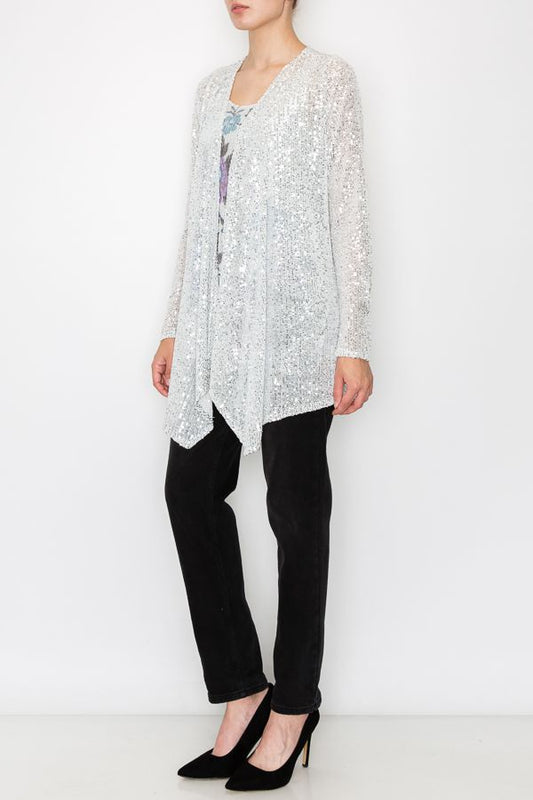 Sequin silver cardigan with Western Flare