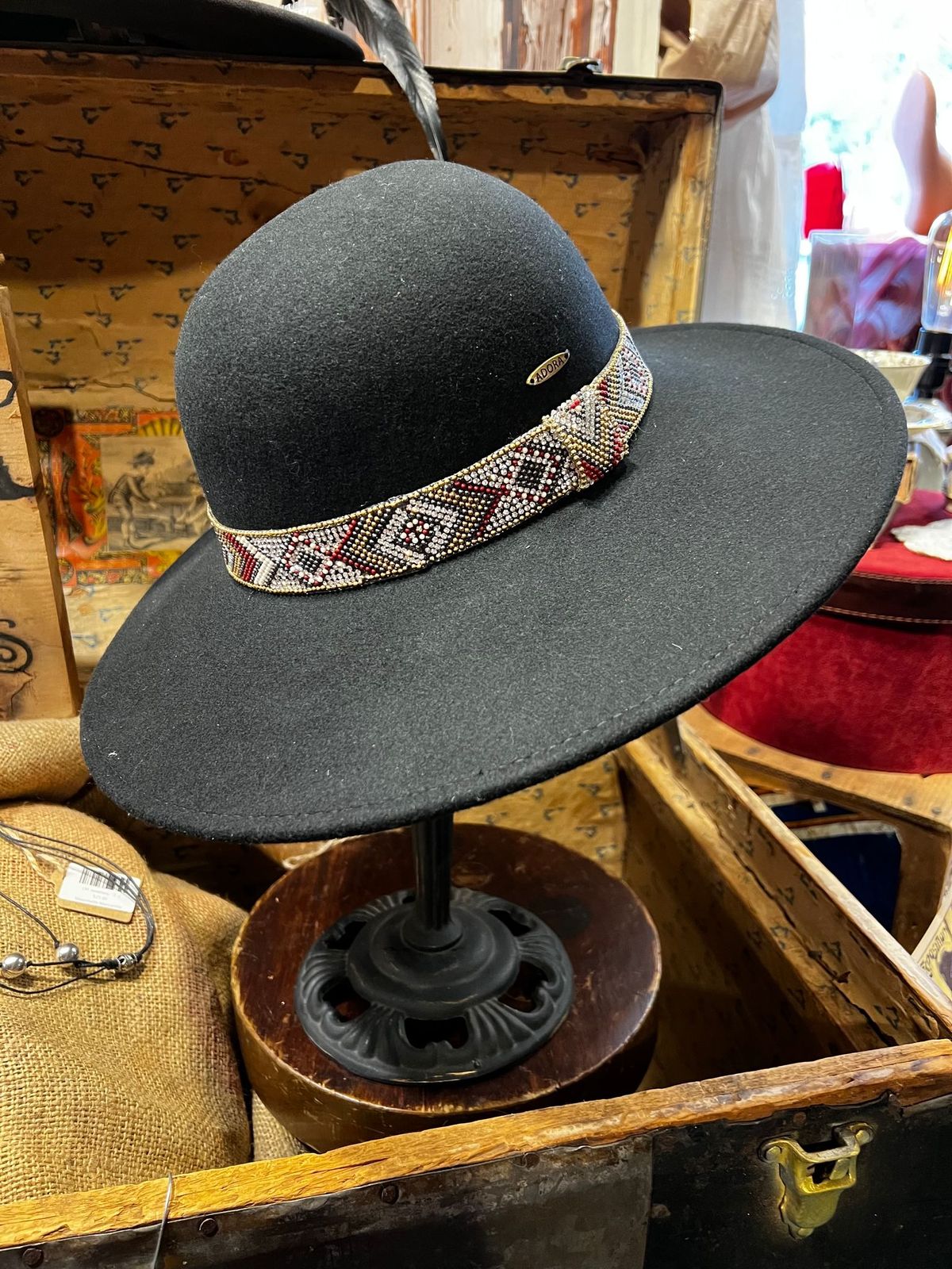 Bohemian Western Hat with bead band and adjustable band 