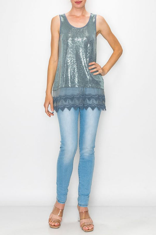 Sparkling tank top, western and bohemian flare