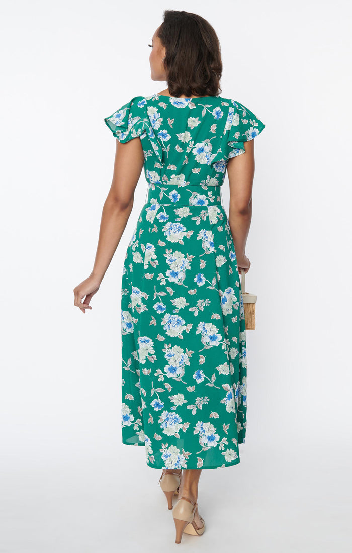 Green floral flutter dress 1940s swing dress